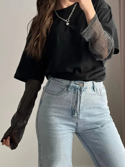 Faux Layered Round Neck