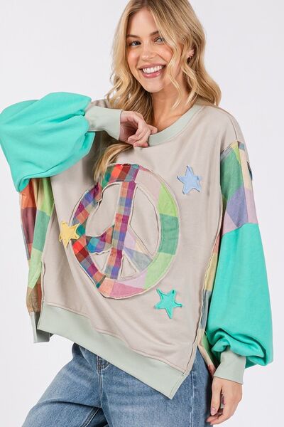 SAGE + FIG Contrast Peace Patch Dropped Shoulder Sweatshirt