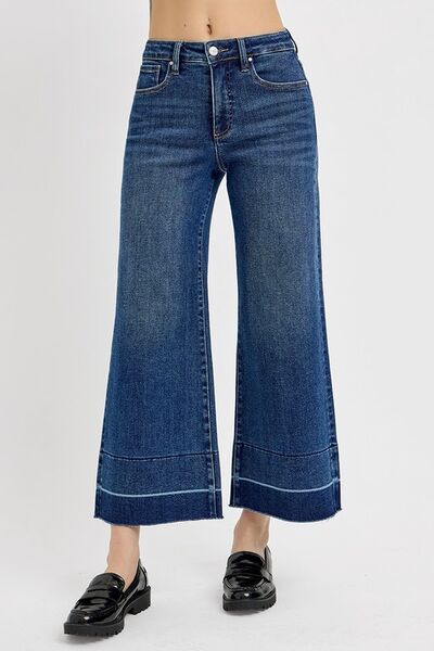 RISEN Full Size Tummy Control High Rise Crop Wide Hem Jeans