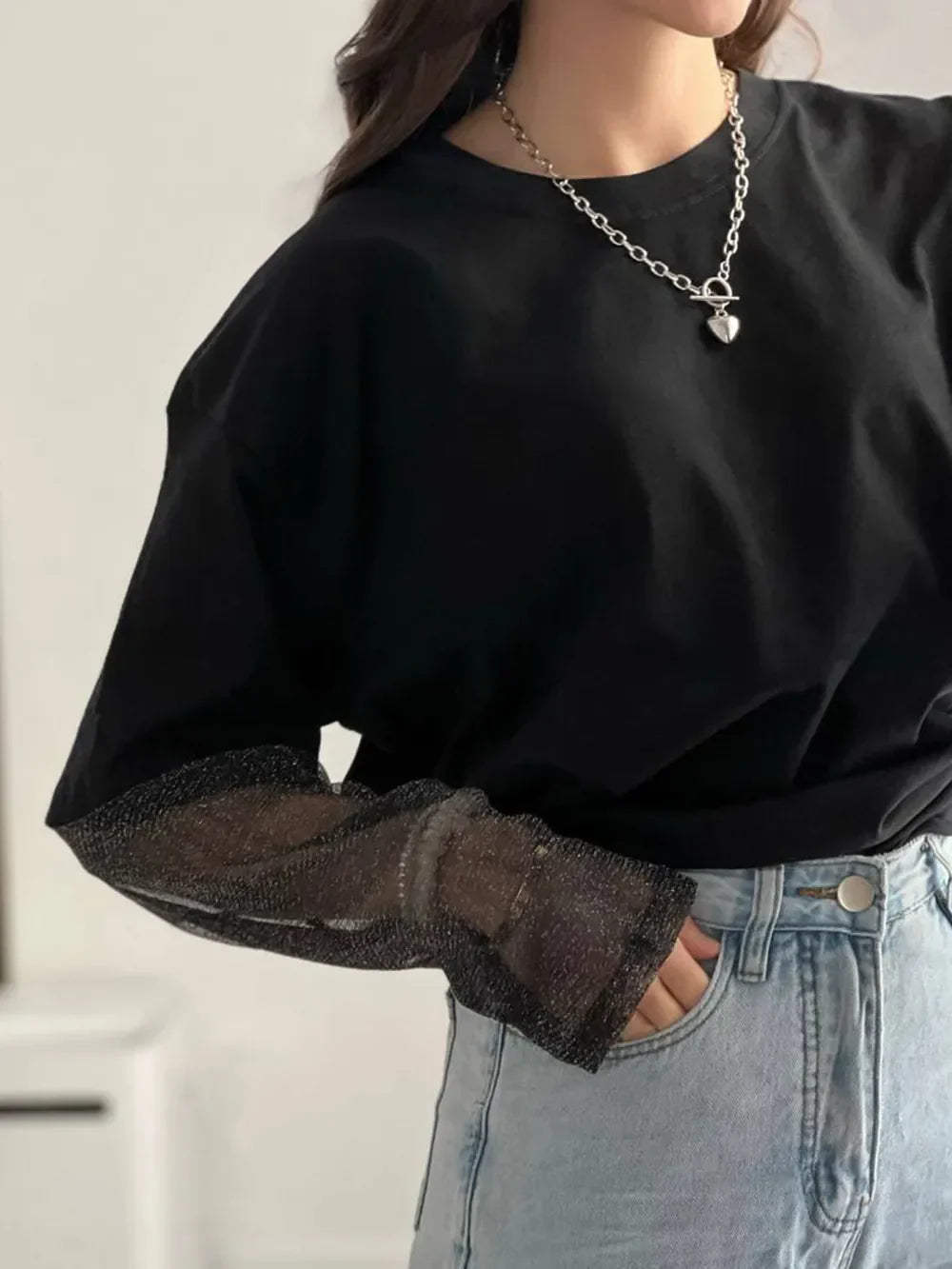 Faux Layered Round Neck