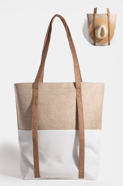 Fame Two Tone Hat Carrier Canvas Tote Bag, stylish and durable oversized tote for hats, beige and white color, chic design.