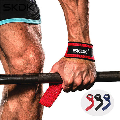 Gym Wrist Straps for weightlifting, durable neoprene fabric, red, blue, black options.