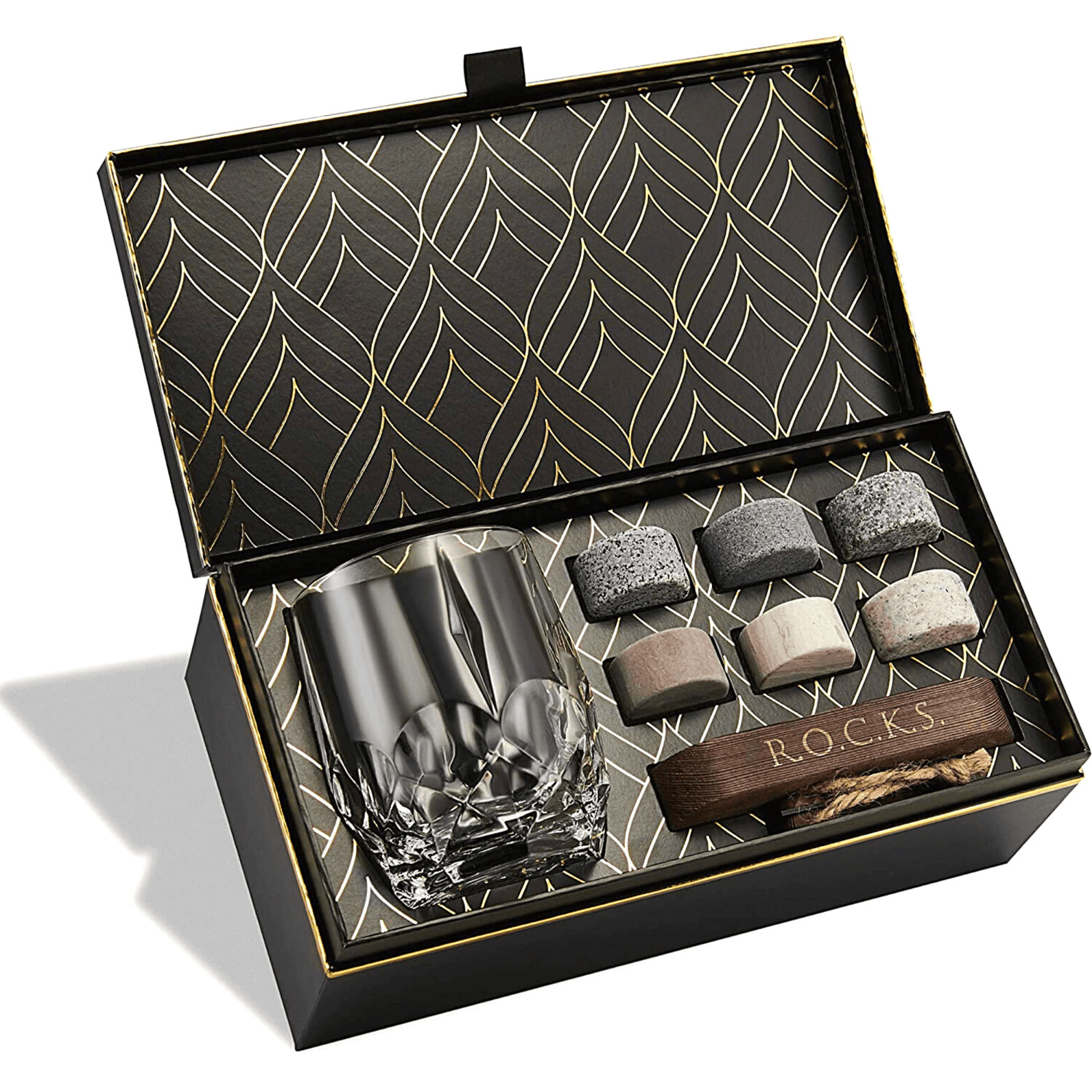 The Connoisseur's Set - Whiskey Stones & Iconic Crystal Glass Edition in elegant gift box.
