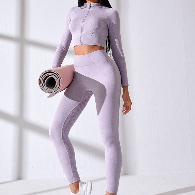 Yoga Suit Women's Zipper Tight Long Sleeve High Waist