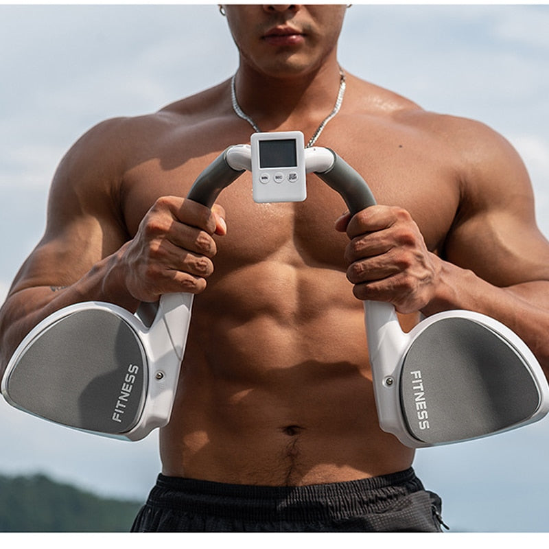 Timing Shelf Fitness Trainer for strength and abdominal exercises, featuring a built-in timer.