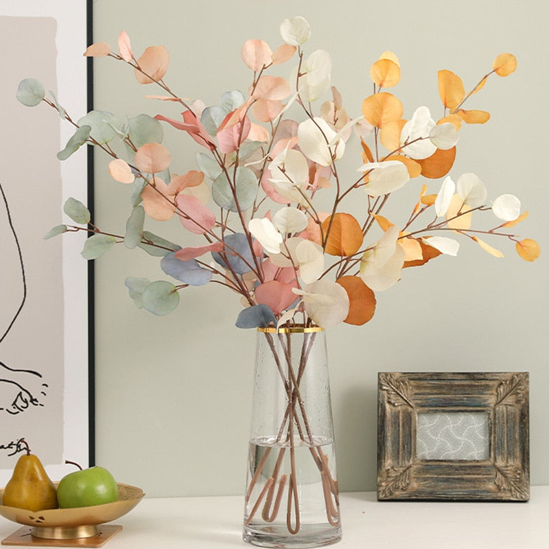 Autumn Artificial Plants with colorful faux leaves in a vase, perfect for home décor and DIY projects.